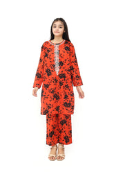 Plum 100% Cotton Lawn Rust Colour Printed Black Flowers Embroidered White threads On Stitched 2 pc suit for Girls.